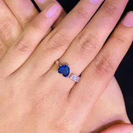 Silver Blue Heart Shape 92.5 Silver Ring