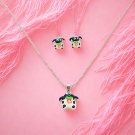 Whimsical Cow Charm 92.5 Silver Pendant Set